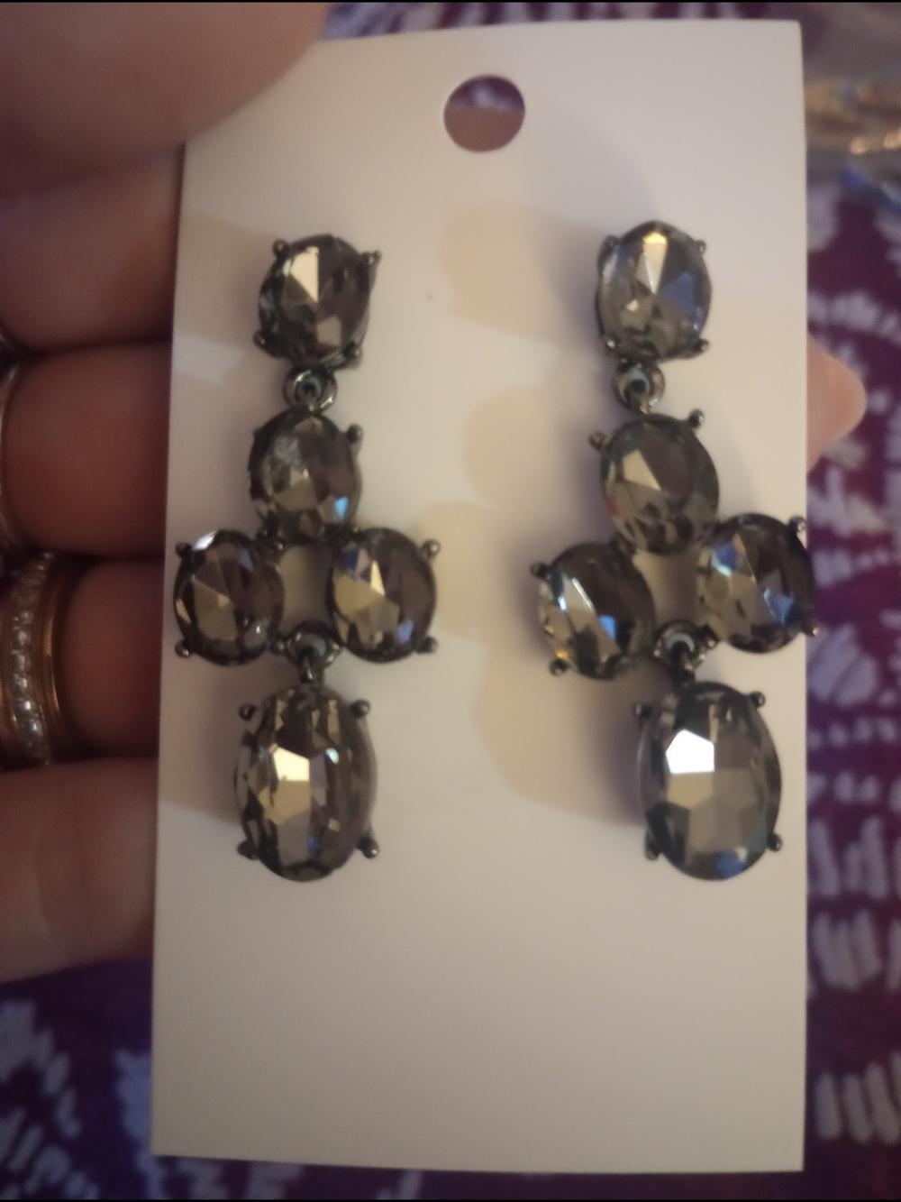 Elegant Gunmetal Grey Crystal Drop Earrings